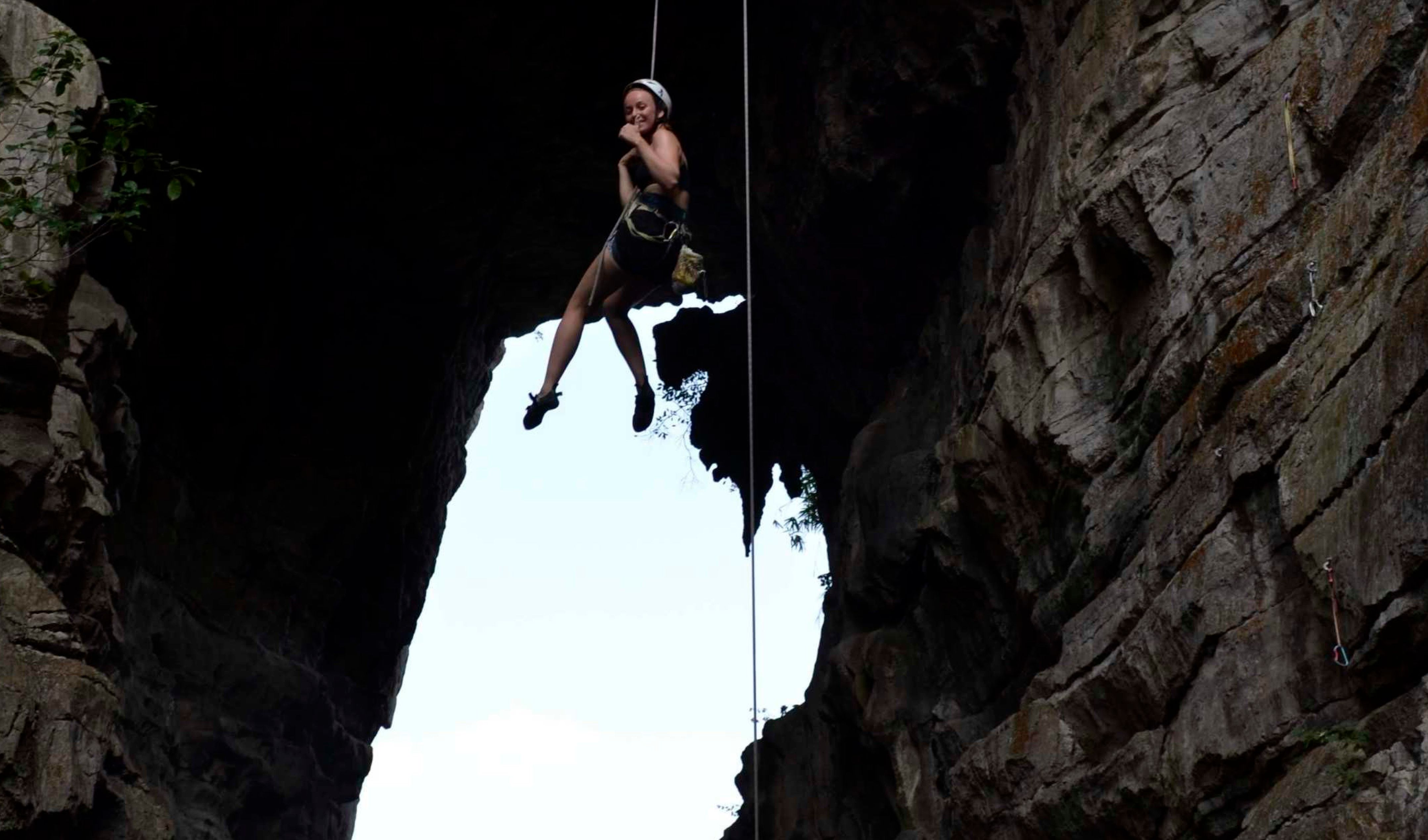 one student climbing