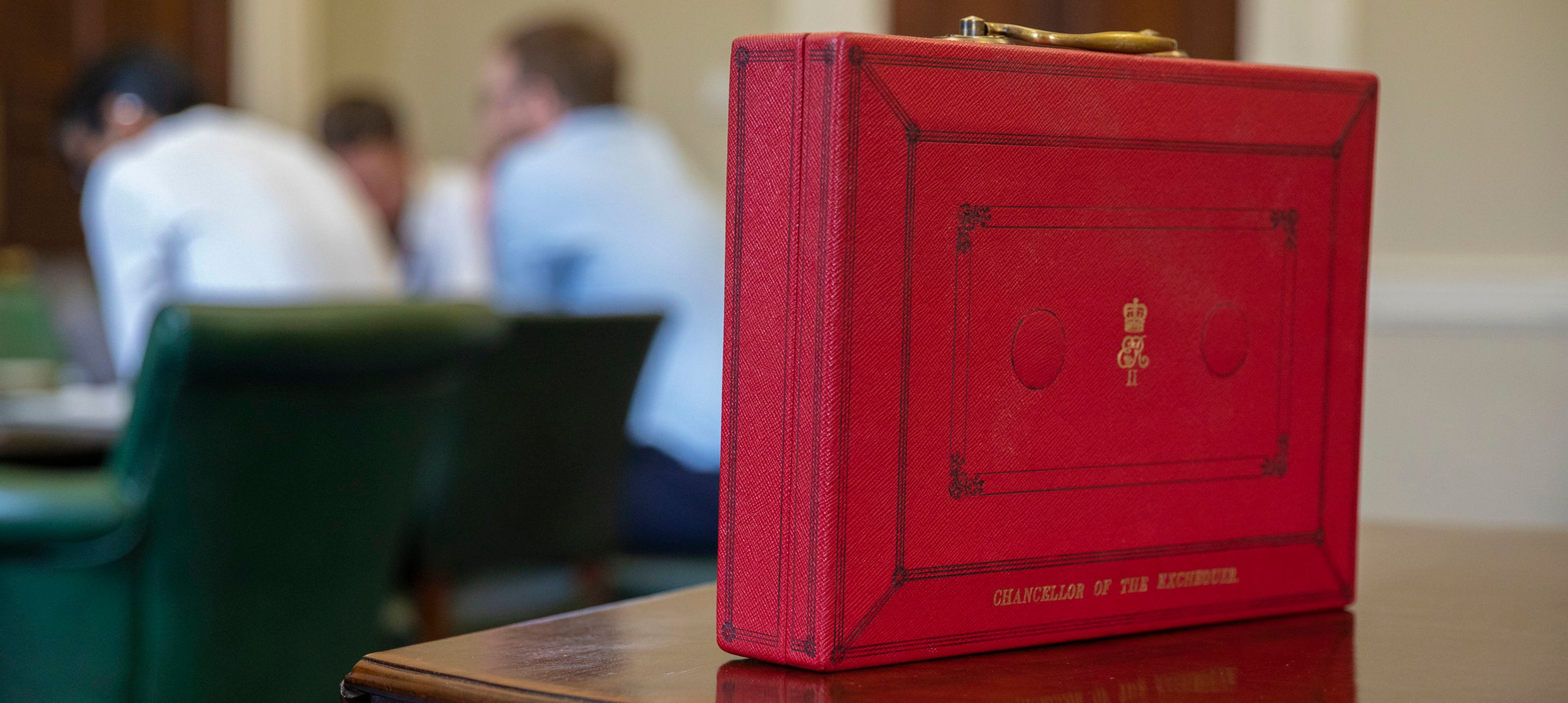 A close up of the red briefcase used to announce the budget