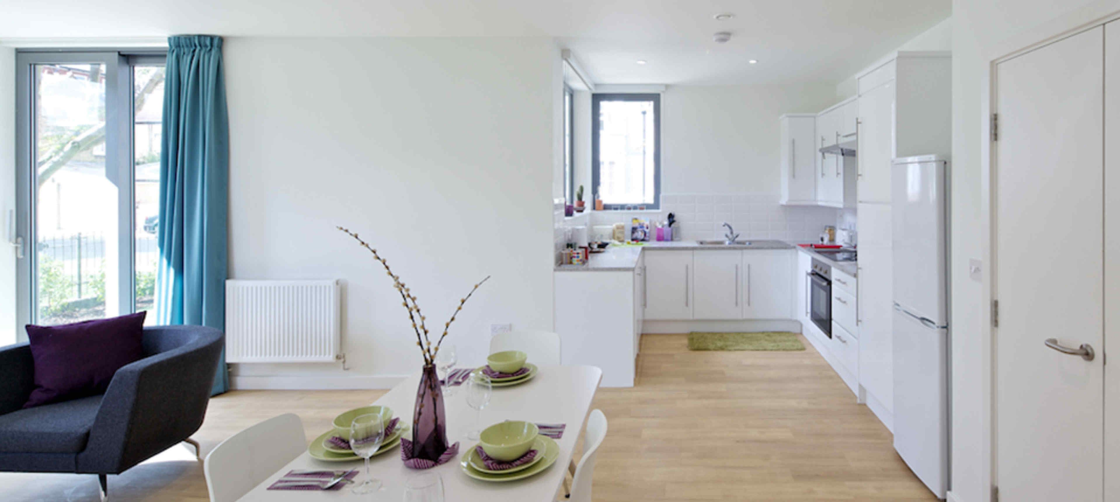 Shared open plan kitchen and living area