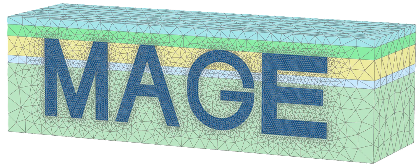 The word MAGE written on an FE mesh