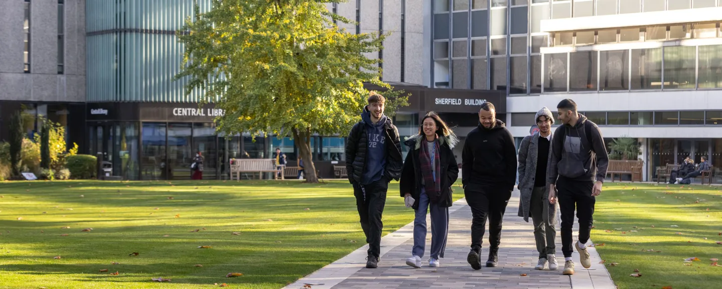 group of students outside library