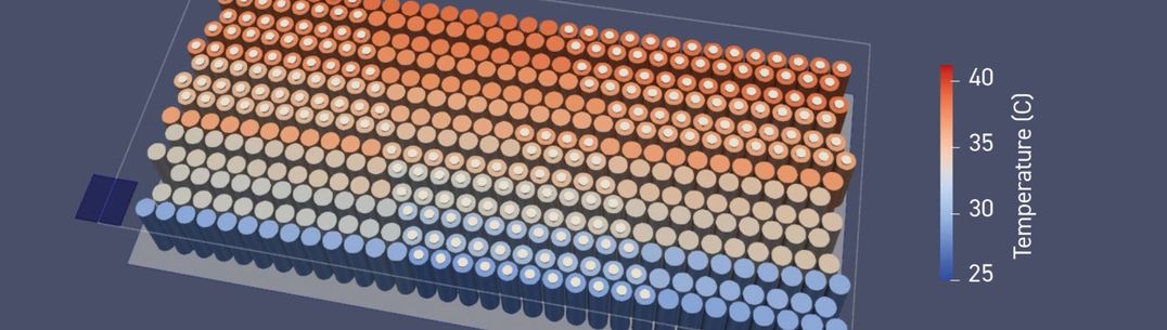 A model of temperature in an array of individual batteries