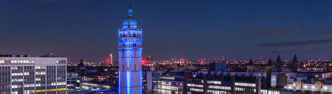 Aerial shot of South Kensington campus at night.