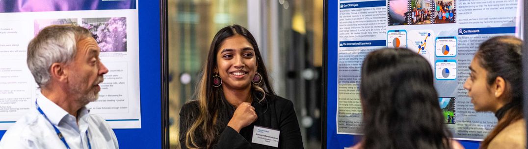 Students presenting posters of international placements at Turing Scheme reception