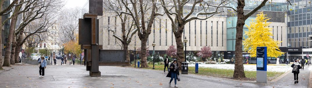 View of Imperial College Road, Dangoor Plaza and the Central Library during winter