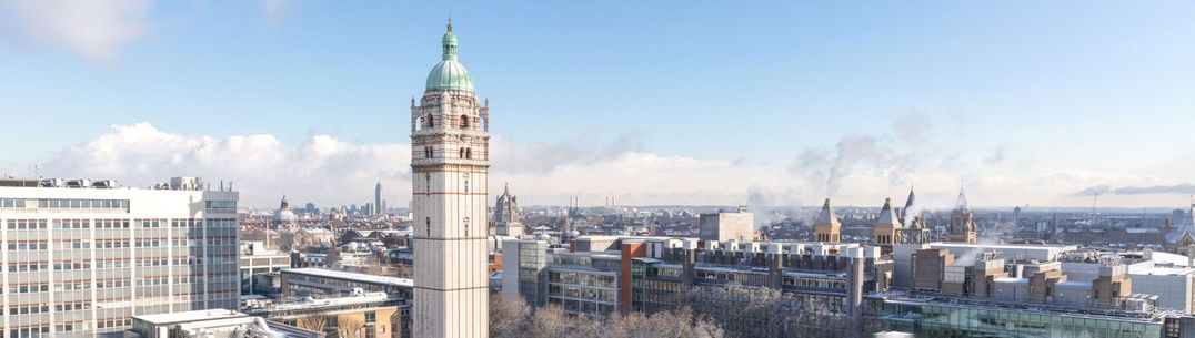 Aerial shot of snow day at South Kensington