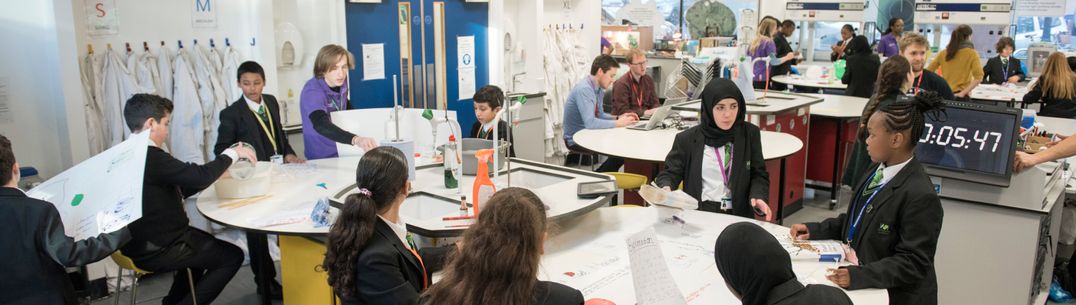 School children at a Science Magic workshop in the Wohl Reach Out Lab at Imperial College London on