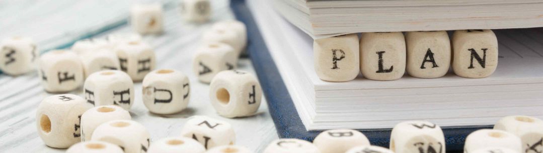 Photograph of dice spelling out the word
