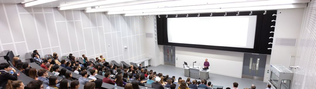 Filled lecture theatre from the students' perspective