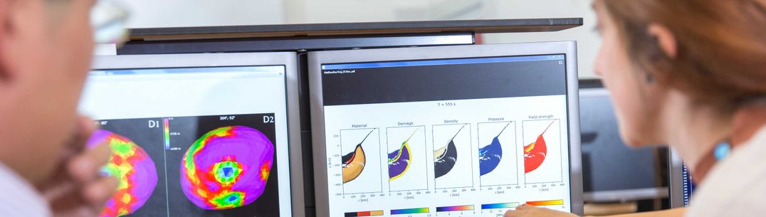 Two computer screens showing some computational science work in the department of earth sciene and engineering