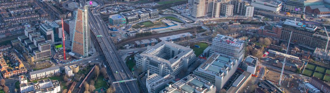 Birds eye view of white city campus