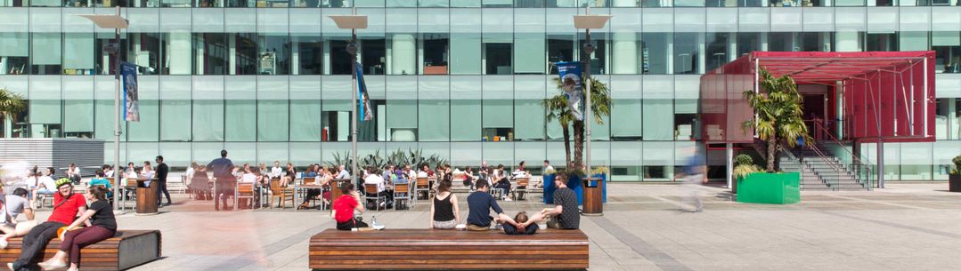 Staff and students sitting in dalby court