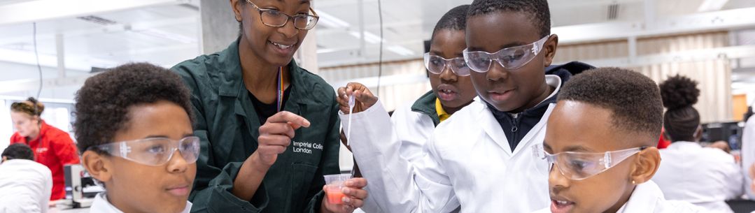 Primary school students conducting experiments 