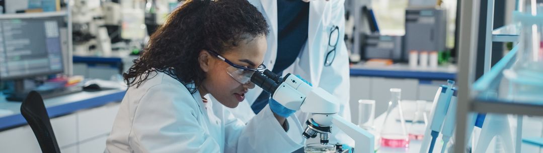 Student with microscope