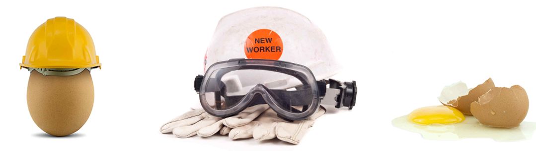 A broken egg and safety gear