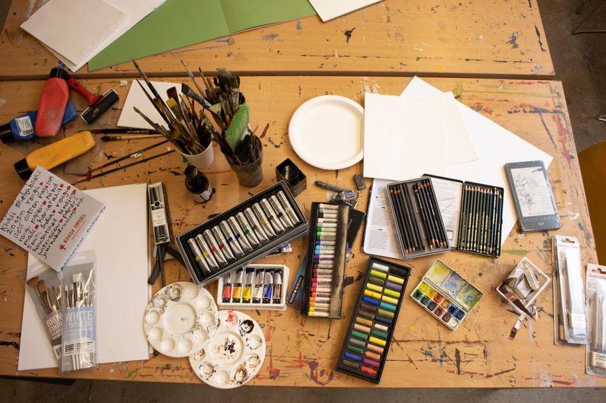 Art supplies on a table