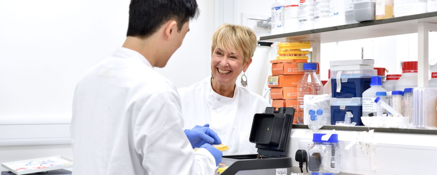 Professor Jane Davies with researcher in lan