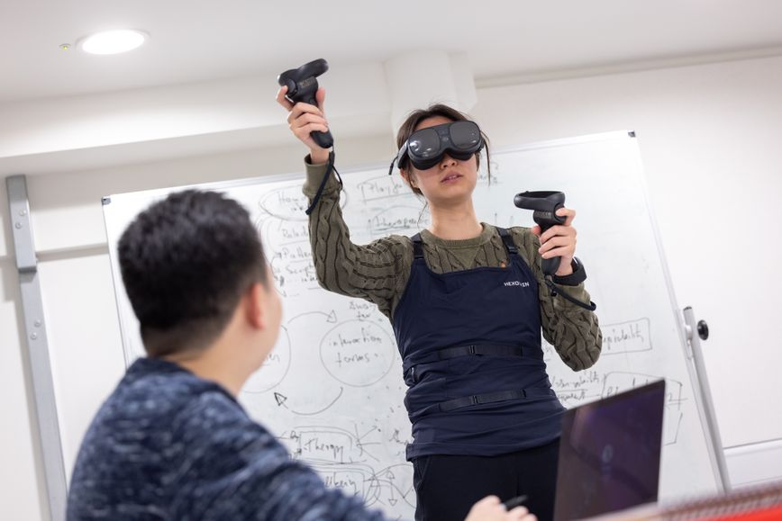 Students experimenting with VR