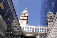 Queen's Tower reflected in nearby buildings