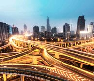 Shanghai cityscape with aerial view of the motorways