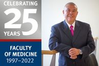 A photograph of Professor Jonathan Van-Tam, alongside 'Celebrating 25 Years. Faculty of Medicine 1997-2022 logo