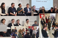 Collage of photos from the panel discussion and networking