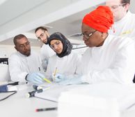 Laboratory staff and students working together