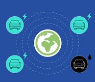 Graphic showing symbols to represent EVs and petrol vehicles