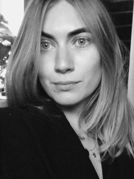 black and white headshot of woman