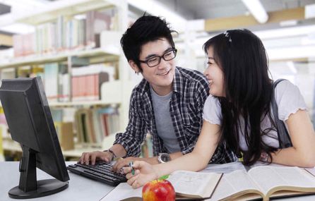 Students in a library