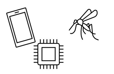 Icons of a phone, a chip, and mosquito