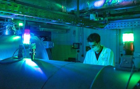 Alexander Schwerttheim 3rd yr PhD Alexander is pictured with the vacuum chamber for simulating space and testing different space propulsion technology.