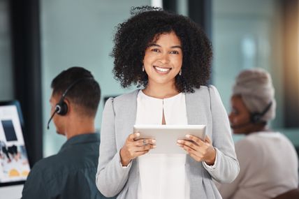 Young woman holding ipad