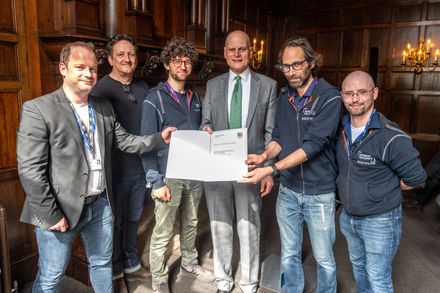 The Hackspace Team being presented with their certificate by the Provost, Ian Walmsley