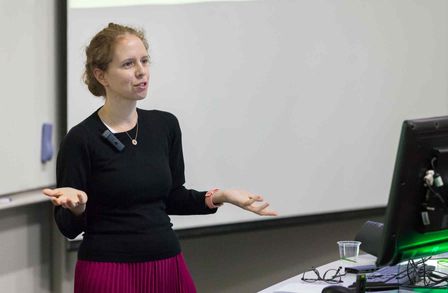 Photo of Cleo Kontoravdi giving her talk