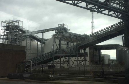 Photo of big domes at Drax where biomass is being stored