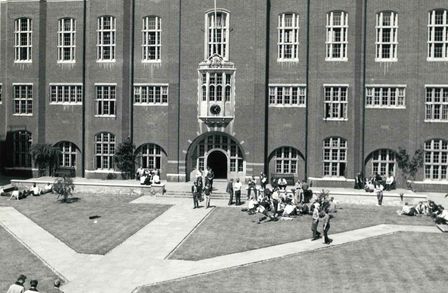 Students relaxing in Beit Quad June 1962