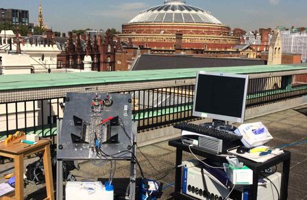 Photo of the experimental setup on the rooftop of the physics building on a beautiful sunny day