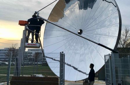 Some installations being carried out on the solar concentrator dish at EPFL