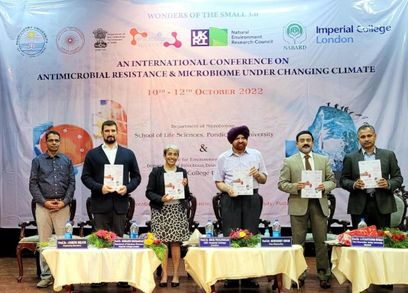 Prof Selvin, Prof Sriskandan and Prof Voulvoulis stand at the opening day of the conference