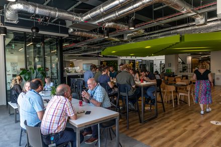 People sitting in a food hall