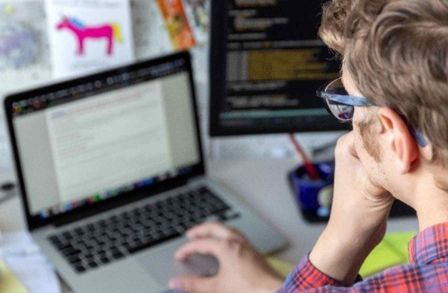 Student studying at computer