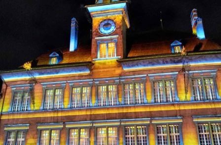 Beautifully illuminated town hall in lausanne