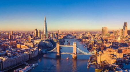 Ariel view over central London and the Thames