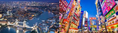 Tokyo and London at night