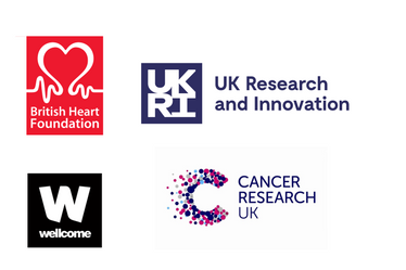 British heart foundation logo. UKRI logo. Wellcome trust logo. CRUK logo.