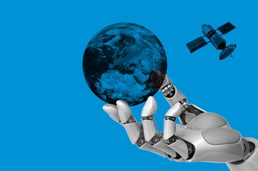 Illustration of robot hand holding a globe
