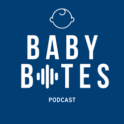 Blue square with a cartoon baby head outline and the title 'Baby Bites'