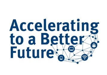 Logo for Accelerating to a Better Future podcast, with an outline of a network