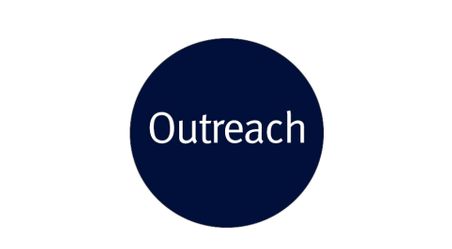 An image of a dark blue circle saying 'outreach'